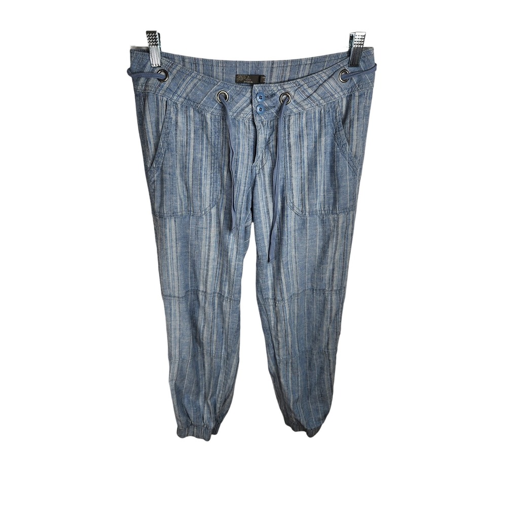 prAna Jogger Pants Womens 4 Blue Striped Hemp Cotton Blend W41170061‎